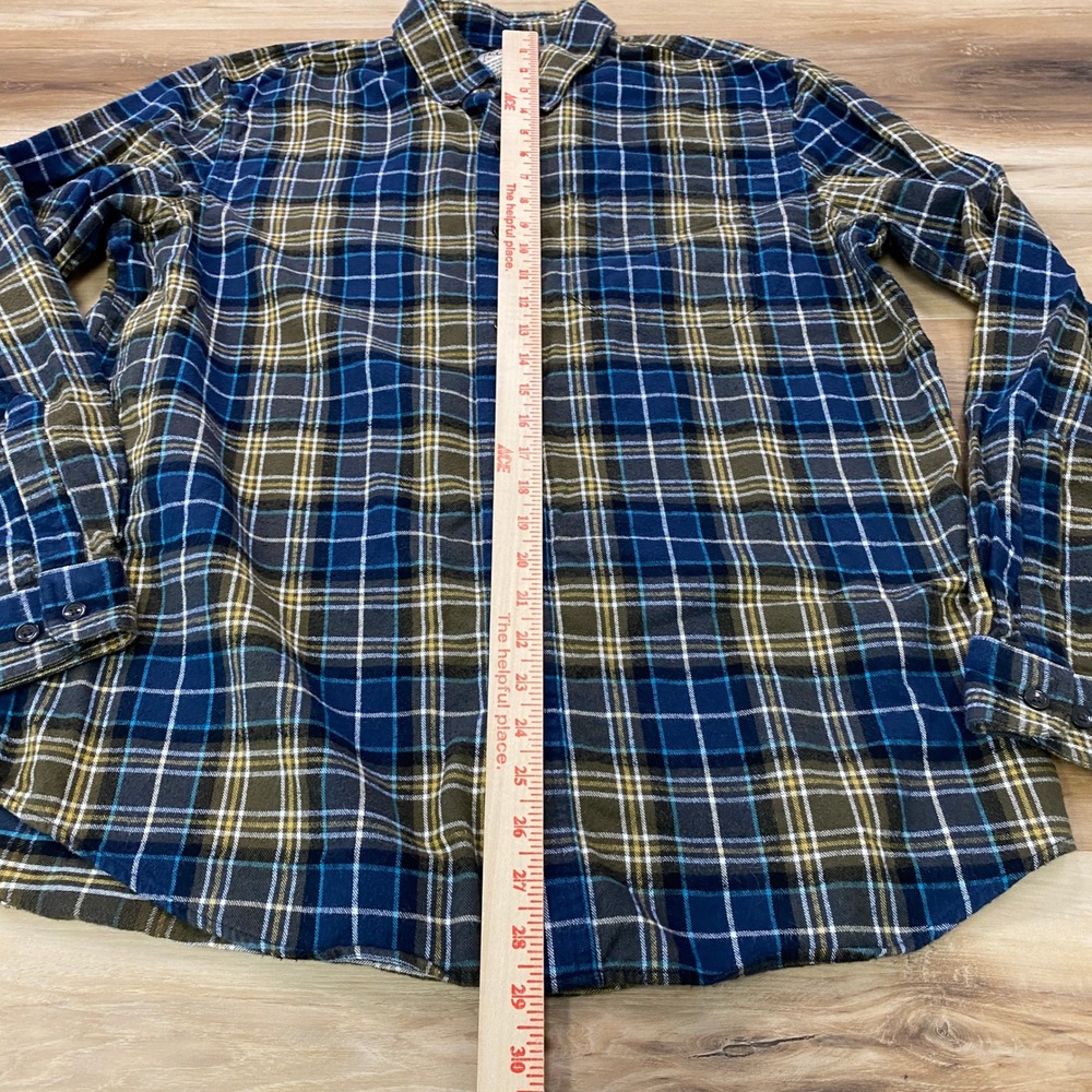 LL Bean Flannel Shirt Large L-Reg Scotch Plaid Cotton Slightly Fitted Blue Green - Picture 5 of 7